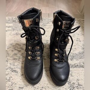 Guess Black Combat Boots with Metal Accents